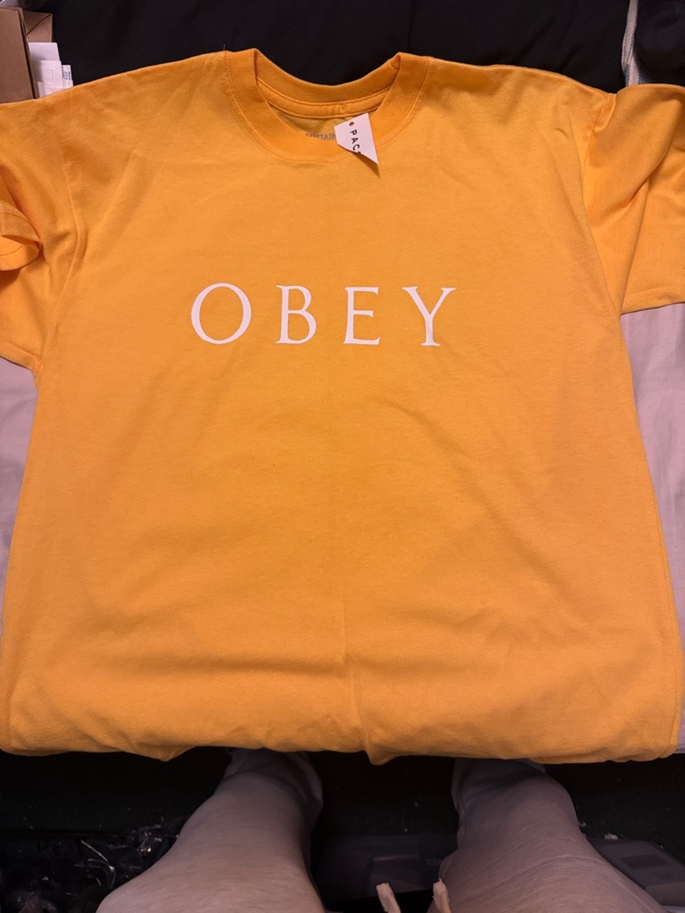 Obey Yellow Crewneck with White Logo